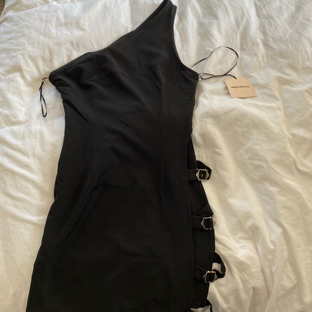 Black mini dress with one strap